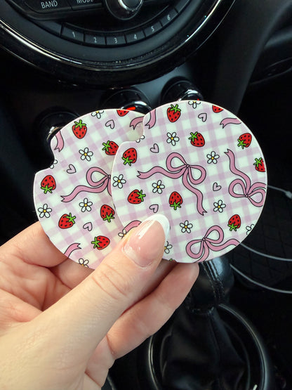 Strawberries, Bows, and Daisies Car Coasters