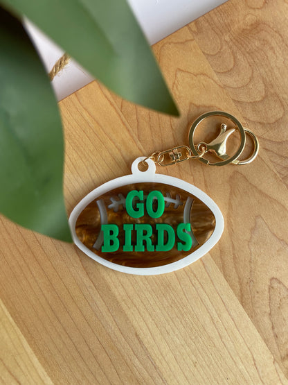 Go Birds Eagles Football Acrylic Keychain with Gold Features