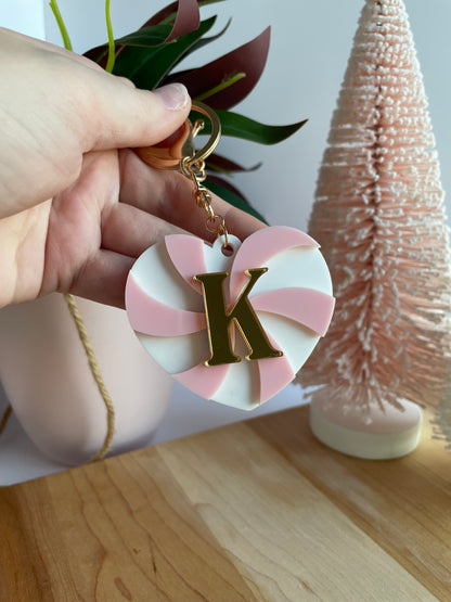 Peppermint Heart Keychain with Gold Features