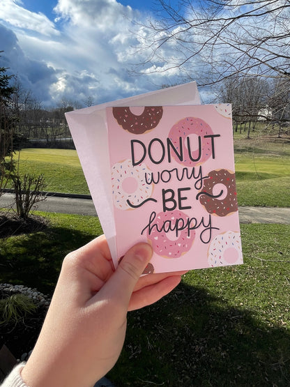 Donut Worry Be Happy Blank Greeting Card with White Envelope
