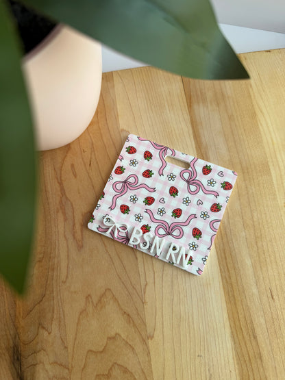 Strawberries, Bows, and Daises Custom Acrylic Badge Backer