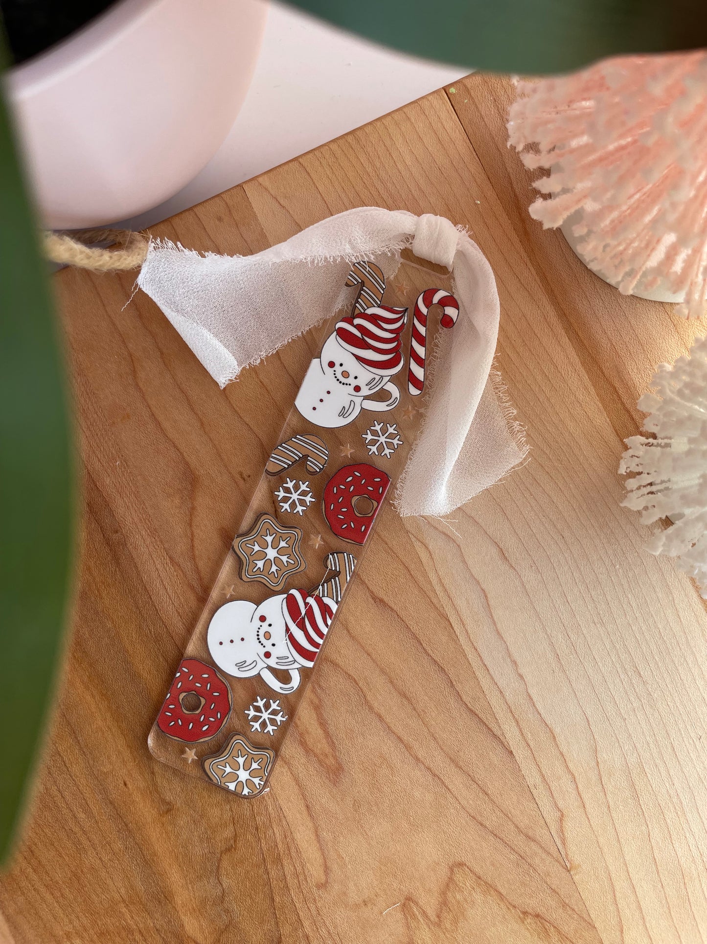 Hot Chocolate and Cookies Clear Acrylic Bookmark with Chiffon Ribbon