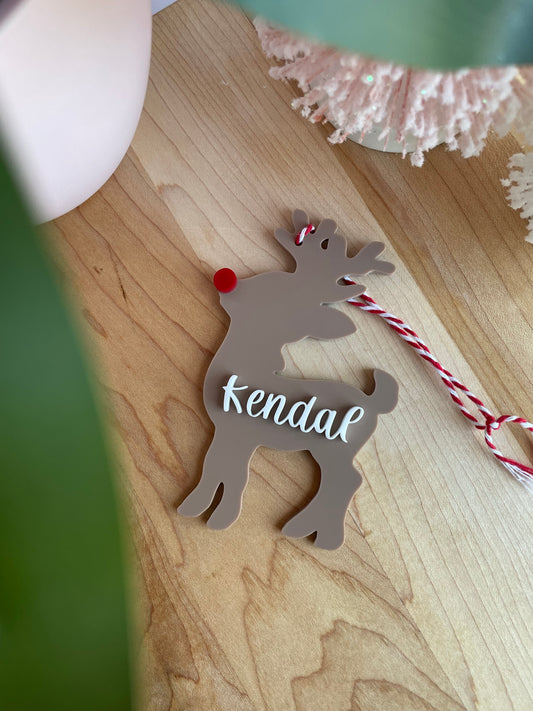 Custom Reindeer Gift Tag with Red and White Twine