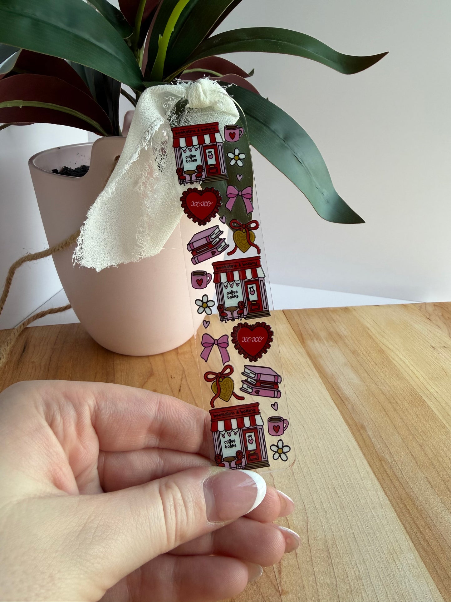 Romance Bookstore Clear Acrylic Bookmark with Chiffon Ribbon
