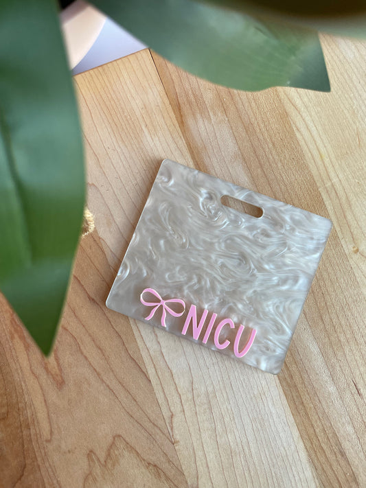 Pearl White and Pink Letters Badge Backer