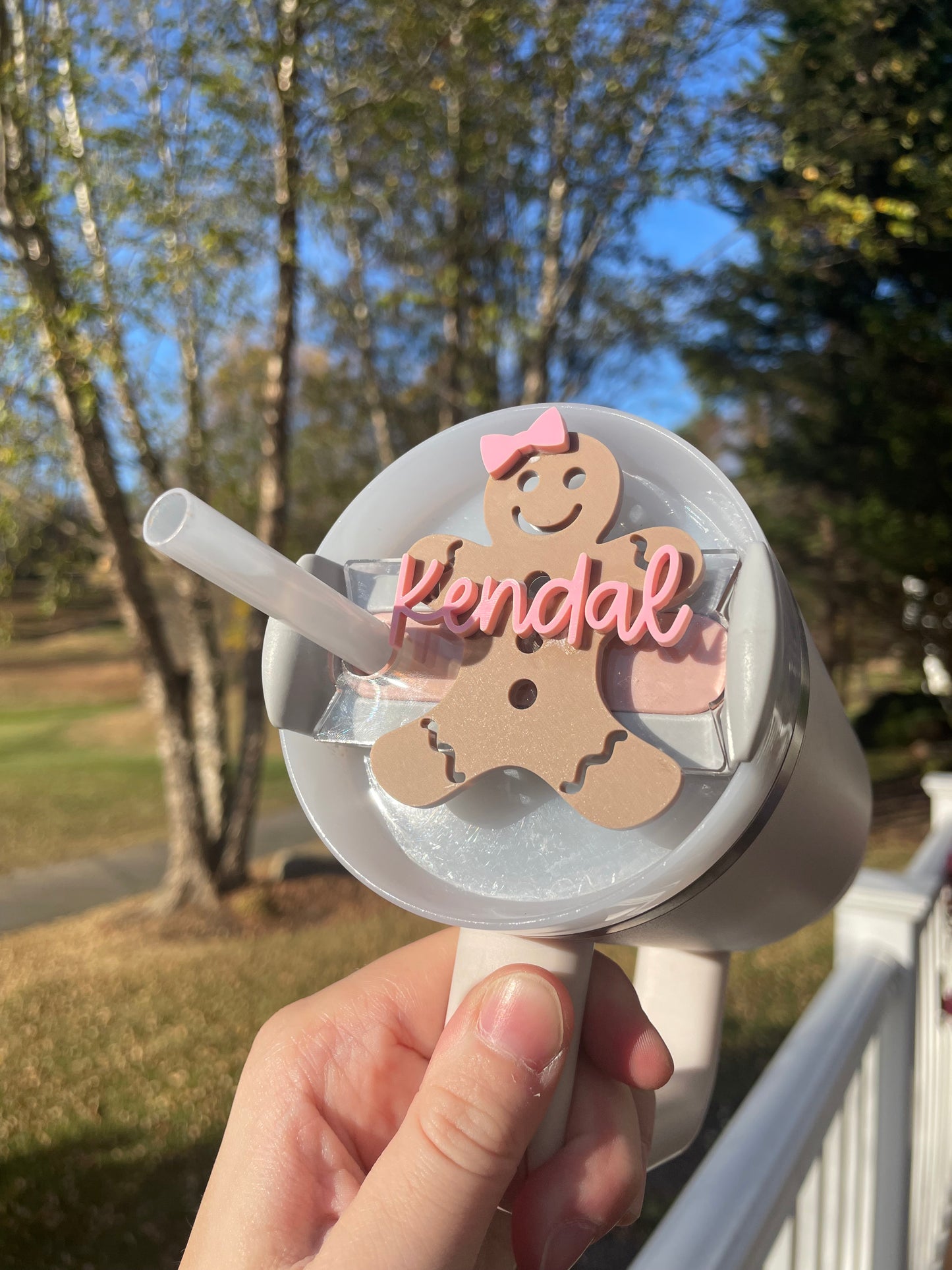 Adorable Gingerbread with Bows Custom Name 30 and 40 ounce Stanley Topper for Waterbottles