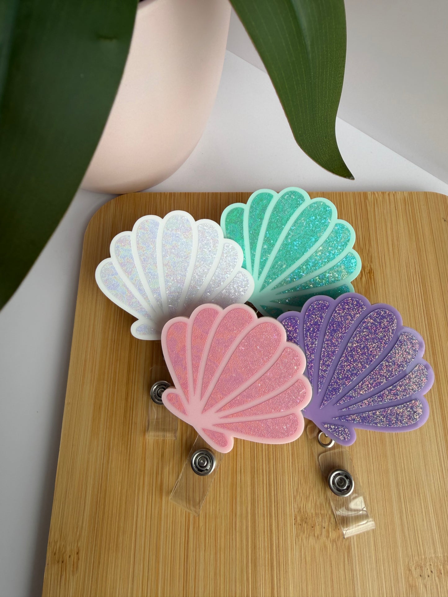 Glittery Seashell Acrylic Badge Reel