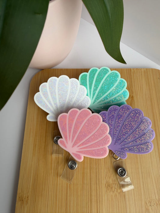 Glittery Seashell Acrylic Badge Reel