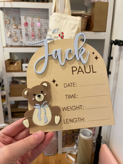 Custom Baby Announcement Teddy Bear Sign