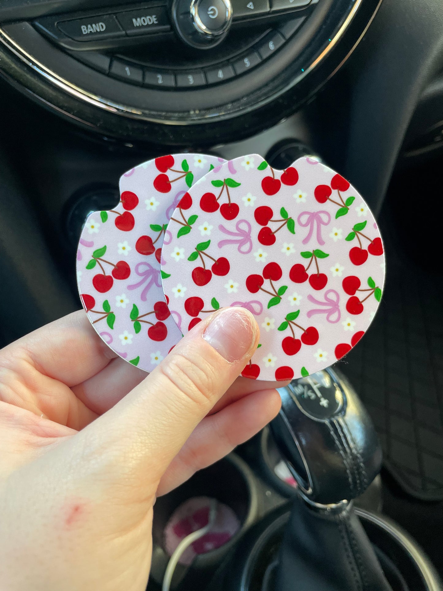 Cherries and Bows Car Coasters