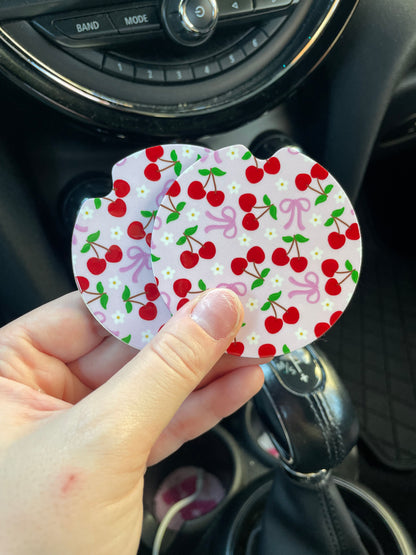 Cherries and Bows Car Coasters