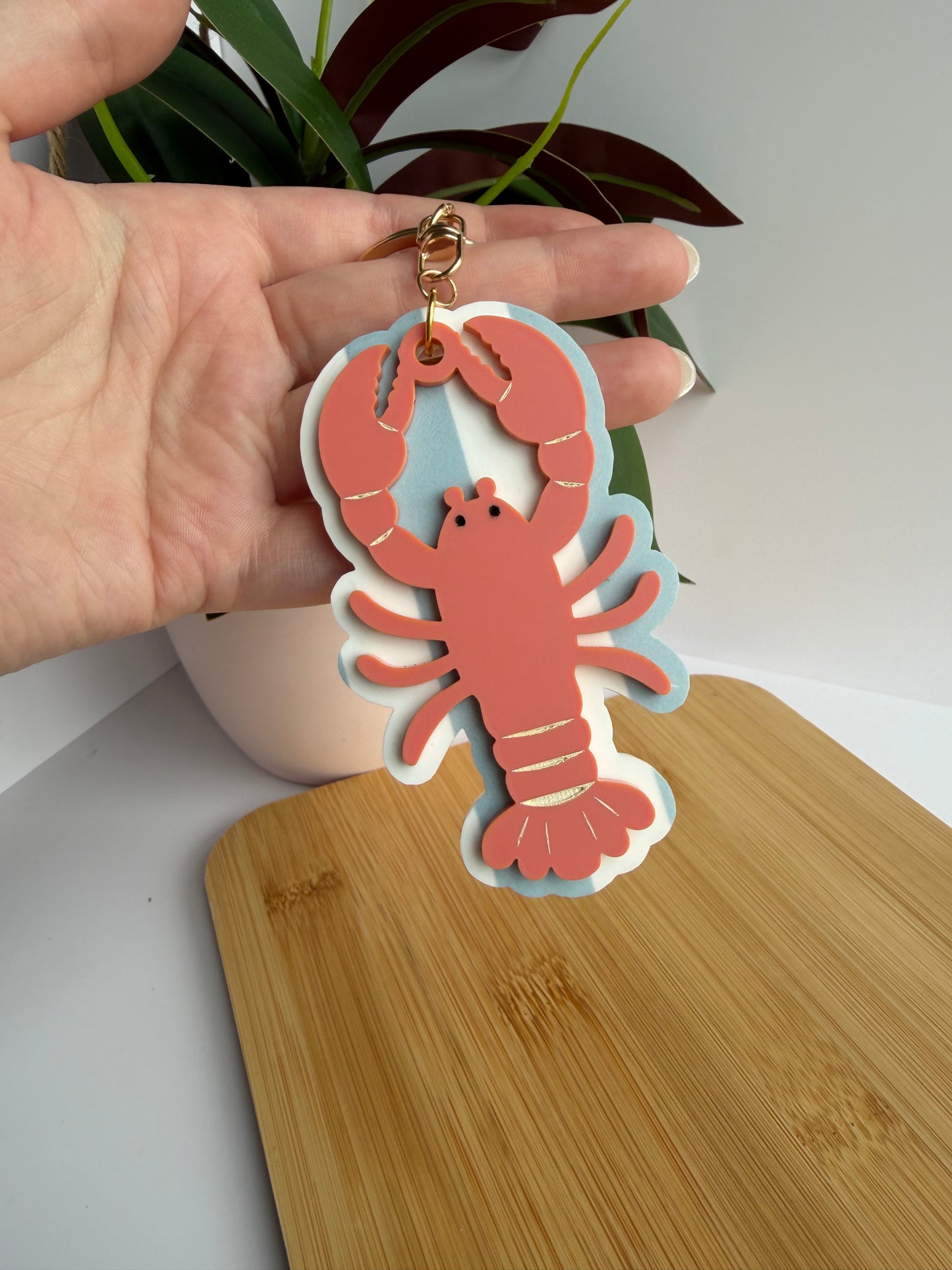 Summer Lobster Acrylic Keychain with Gold Features
