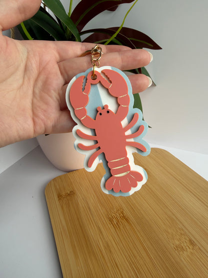 Summer Lobster Acrylic Keychain with Gold Features