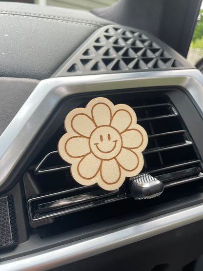 Smiley Daisy Wooden Car Vent Clip