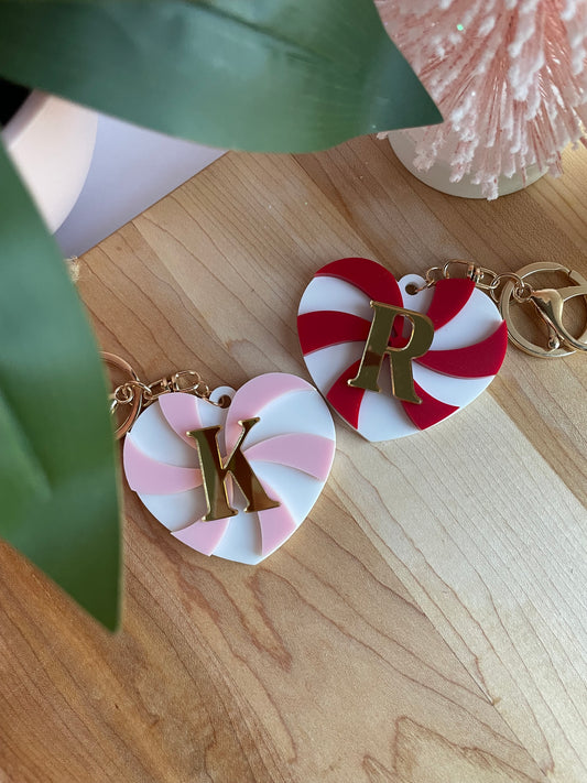 Peppermint Heart Keychain with Gold Features