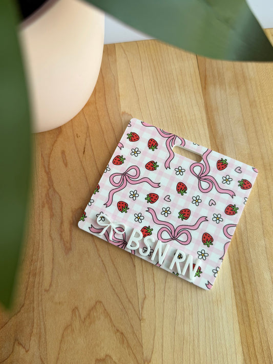 Strawberries, Bows, and Daises Custom Acrylic Badge Backer
