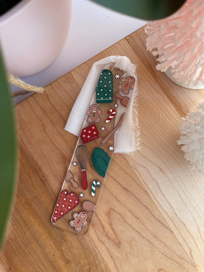 Holiday Baking Clear Acrylic Bookmark with Chiffon Ribbon