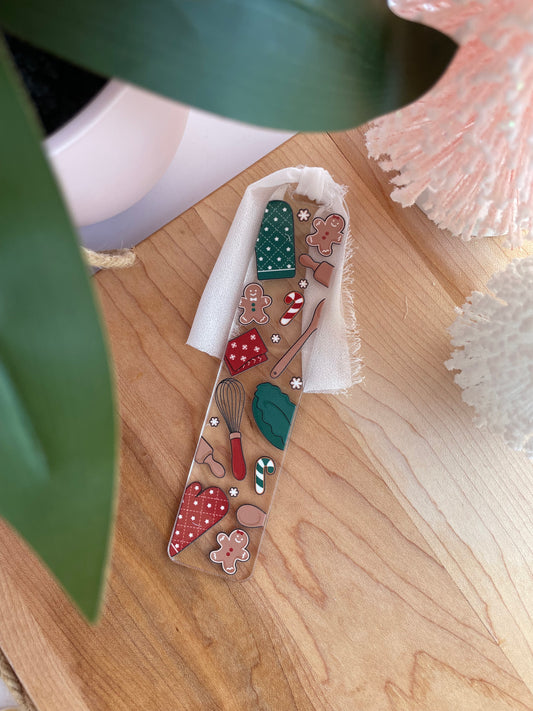 Holiday Baking Clear Acrylic Bookmark with Chiffon Ribbon