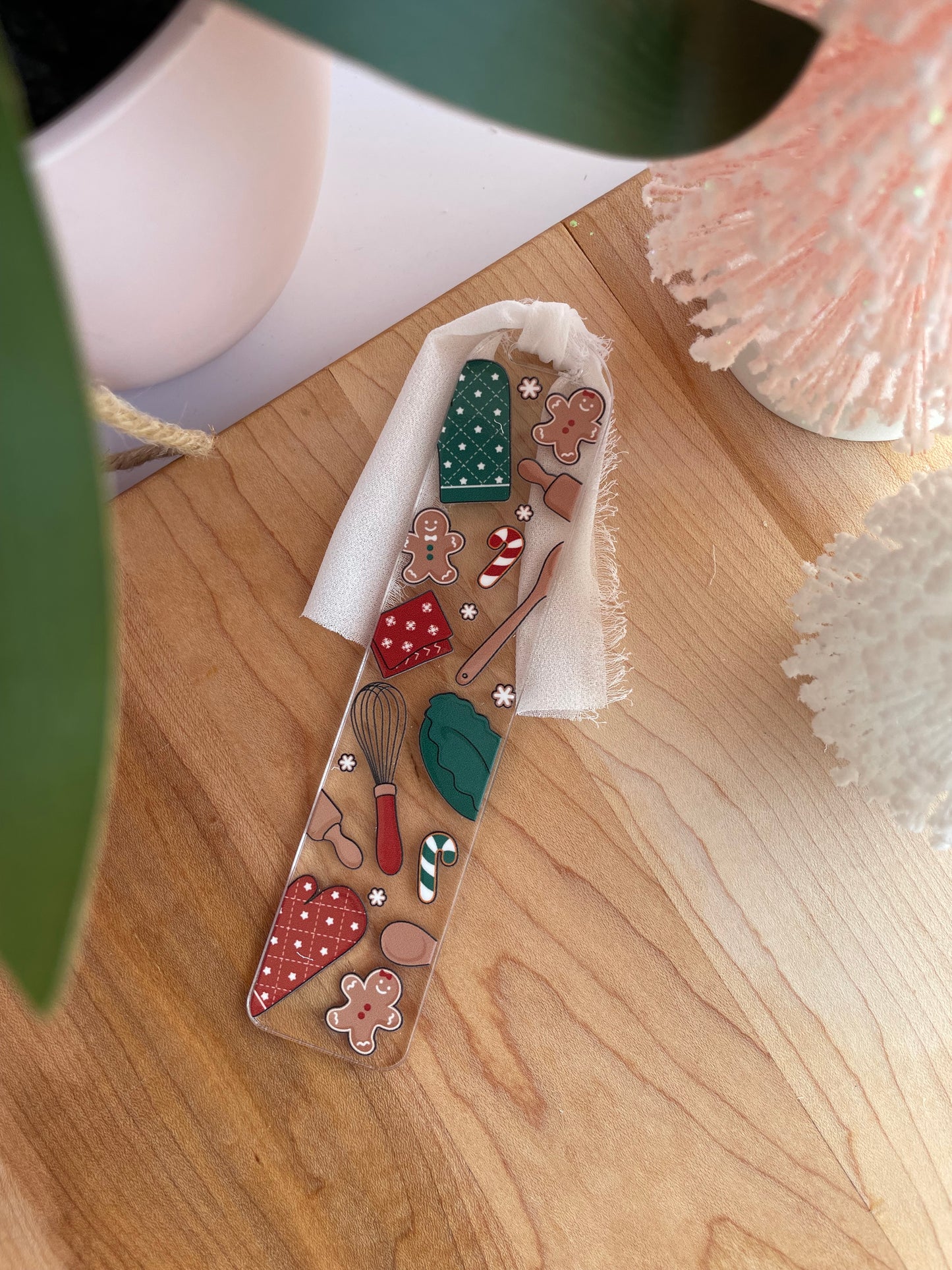 Holiday Baking Clear Acrylic Bookmark with Chiffon Ribbon
