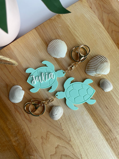 Custom Turtle Keychain with Gold Features