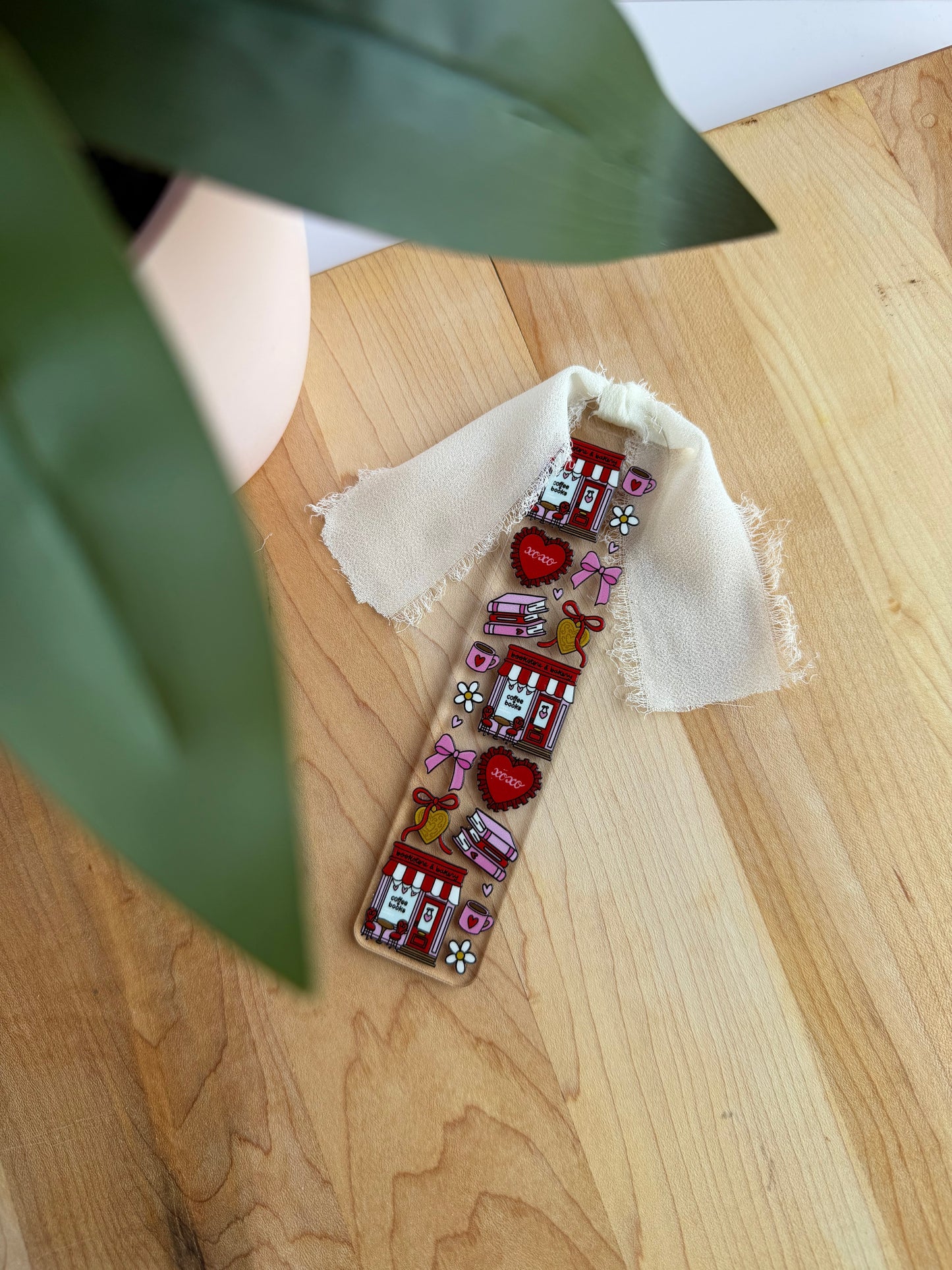 Romance Bookstore Clear Acrylic Bookmark with Chiffon Ribbon