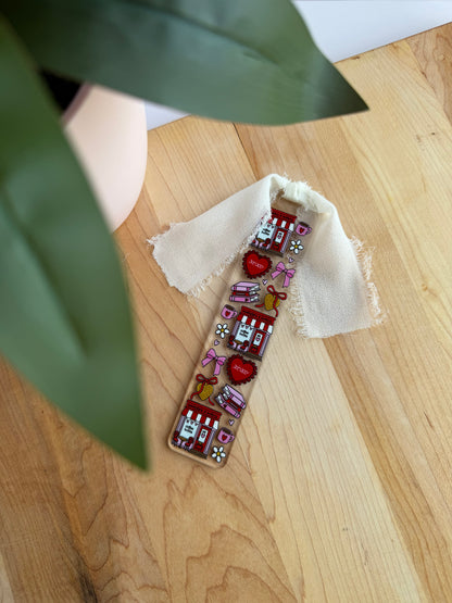 Romance Bookstore Clear Acrylic Bookmark with Chiffon Ribbon
