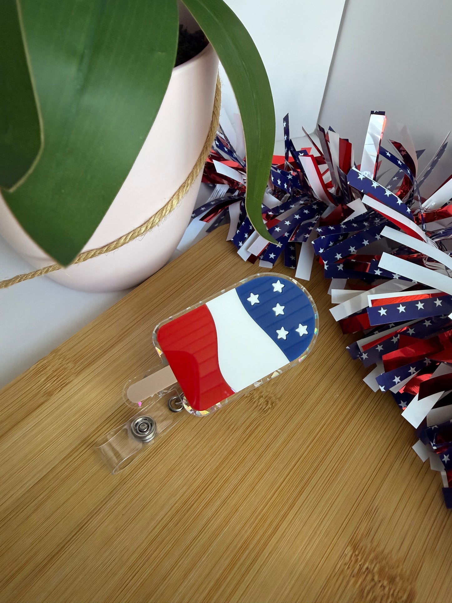 Red, White, and Blue Rocket Pop Badge Reel