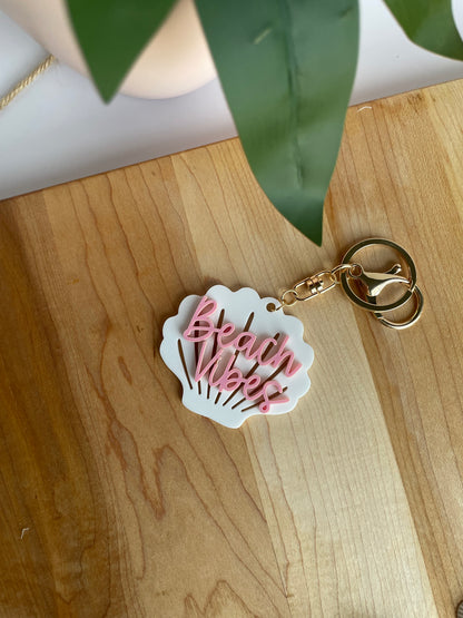 Beach Vibes Seashell Acrylic Keychain with Gold Features