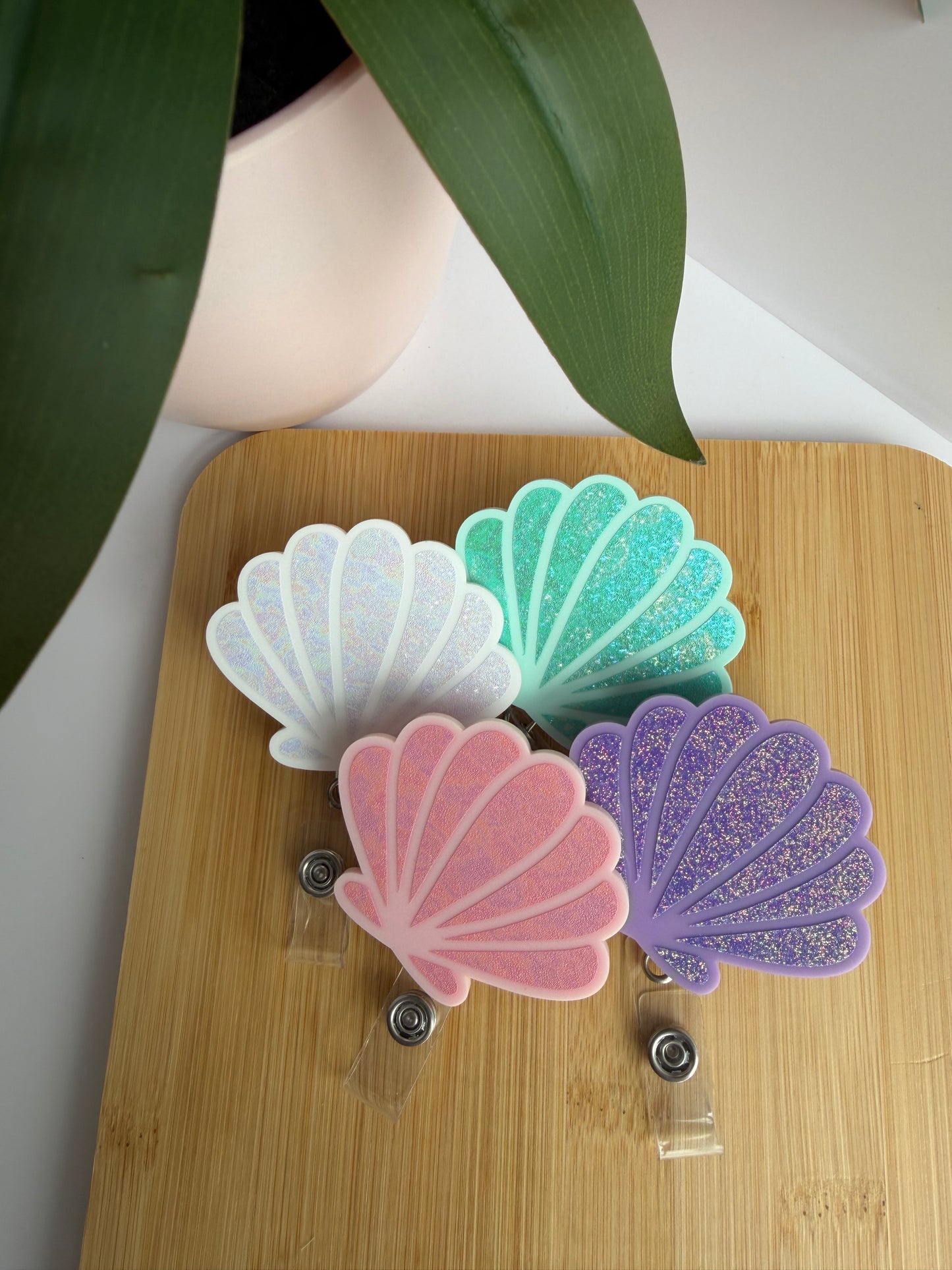 Glittery Seashell Acrylic Badge Reel