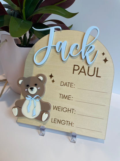 Custom Baby Announcement Teddy Bear Sign