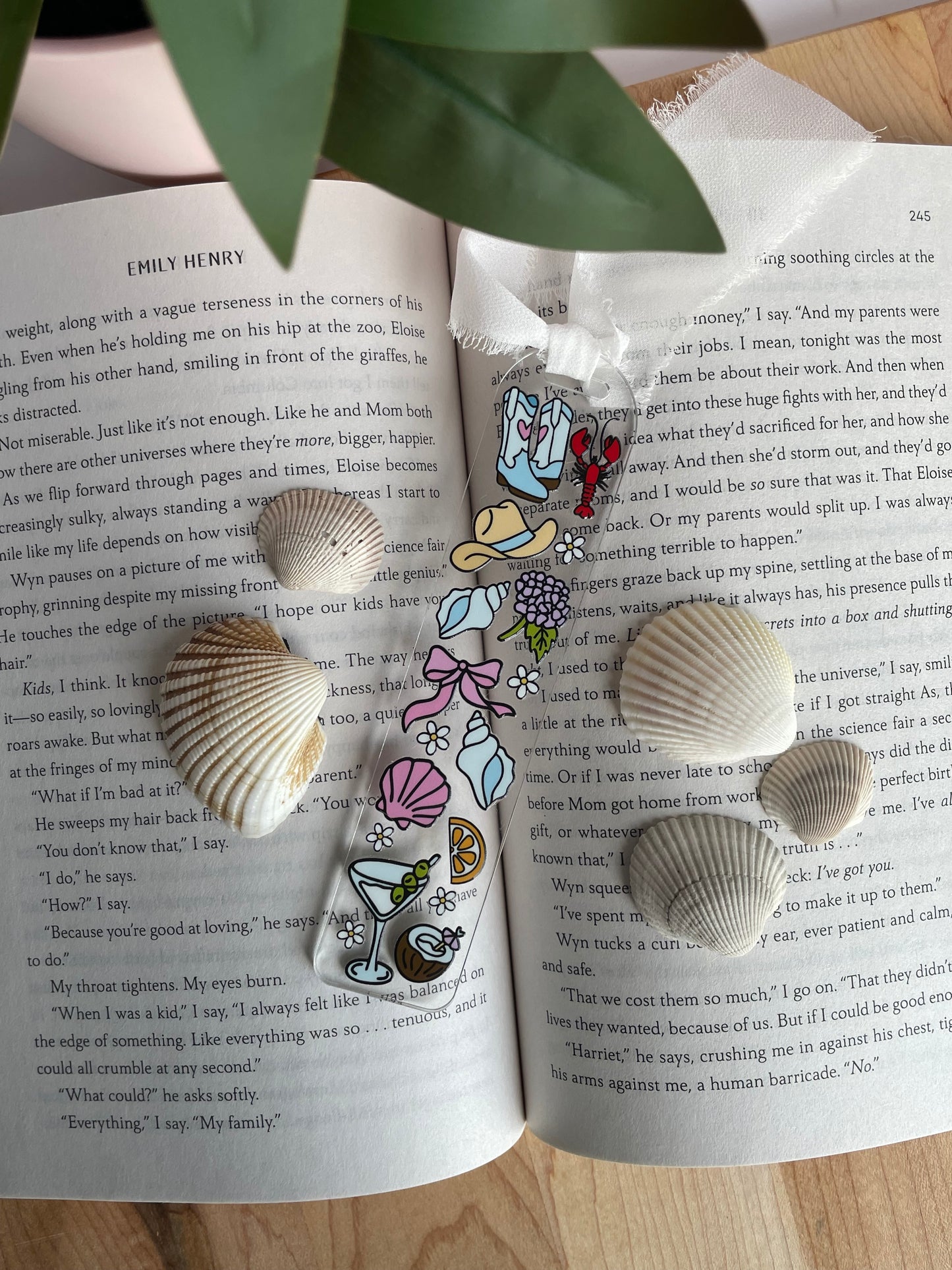Coastal Girlie Clear Acrylic Bookmark with Chiffon Ribbon