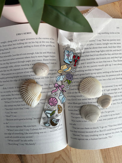 Coastal Girlie Clear Acrylic Bookmark with Chiffon Ribbon