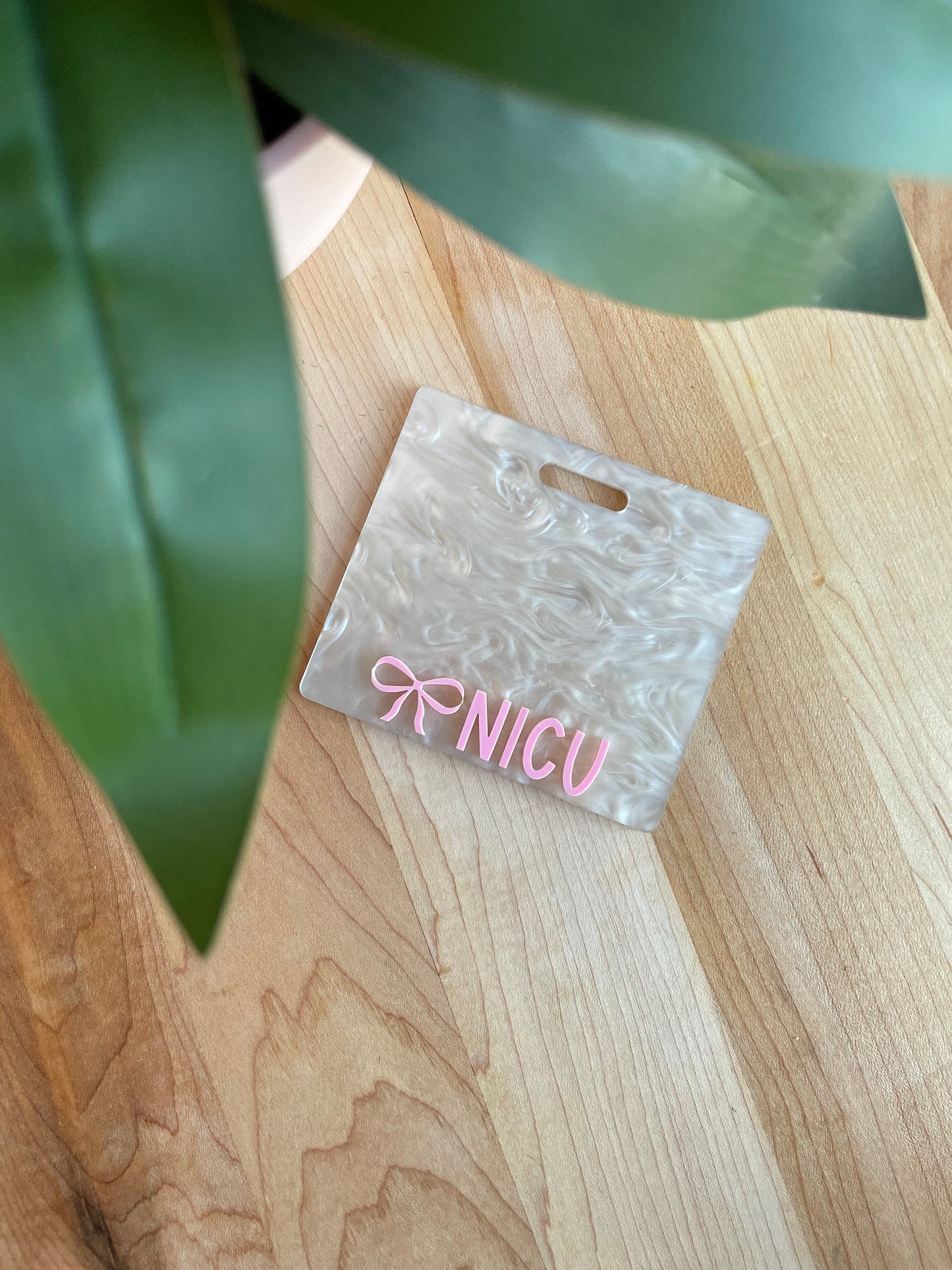 Pearl White and Pink Letters Badge Backer