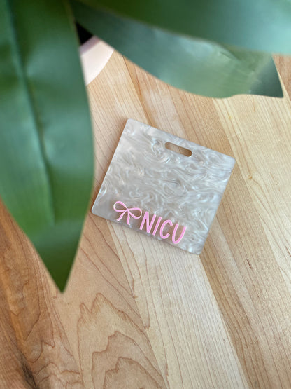 Pearl White and Pink Letters Badge Backer