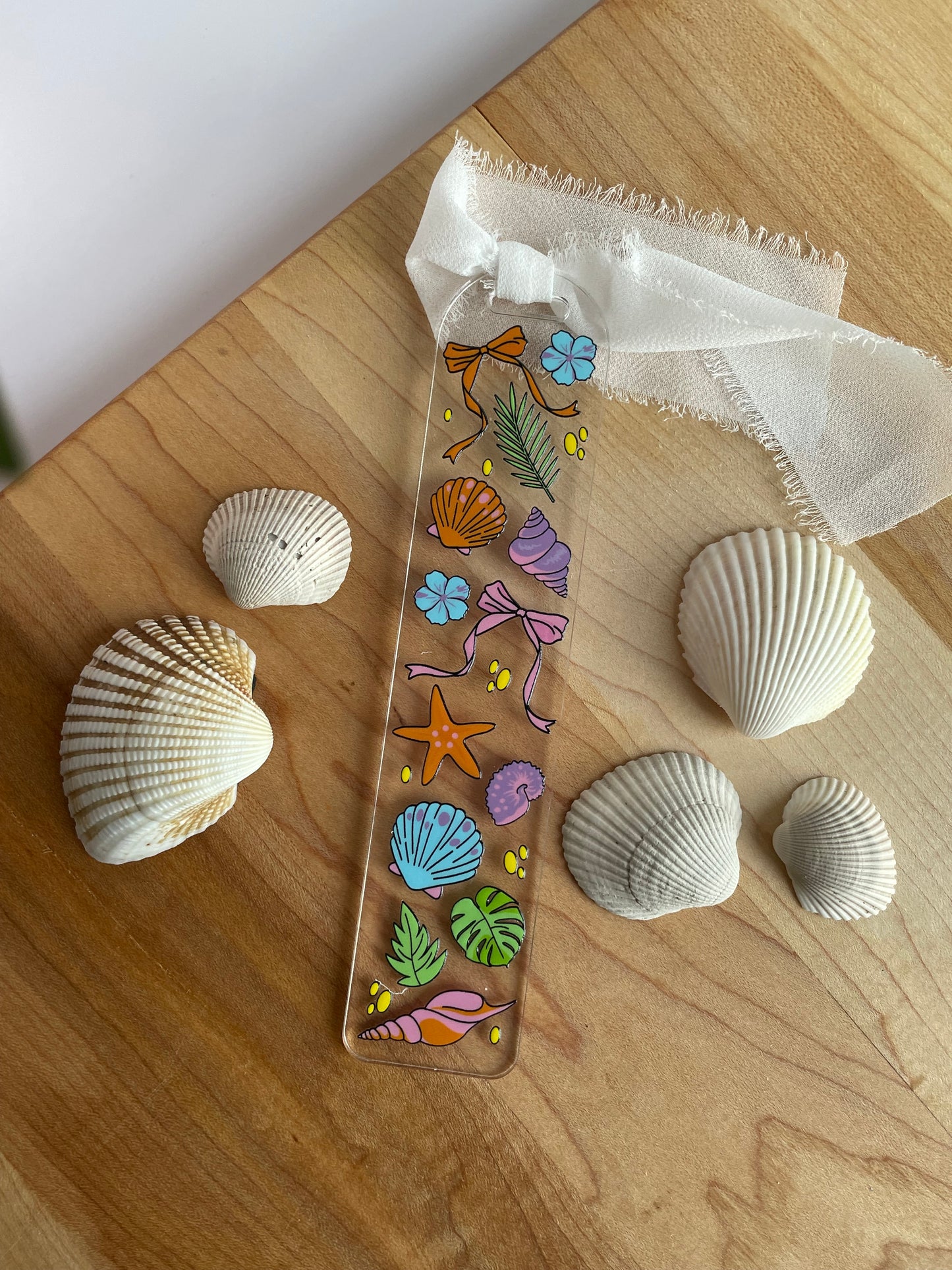 Under the Sea Clear Acrylic Bookmark with Chiffon Ribbon