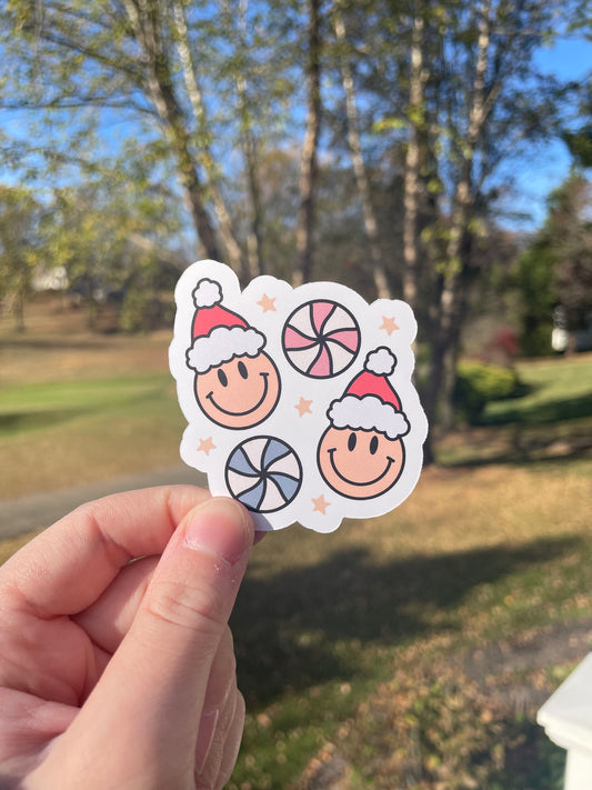 Santa Smiley Faces and Candies Matte Die Cut Sticker