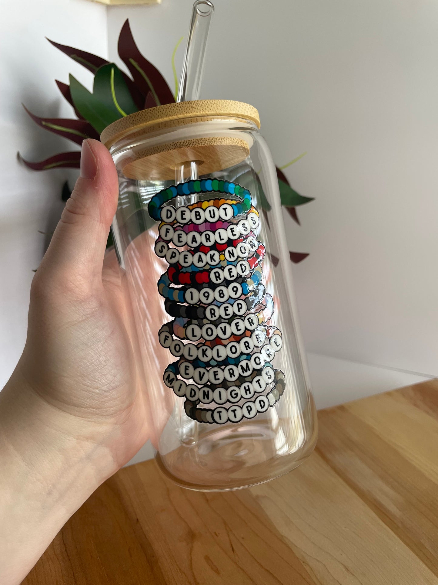 Swiftie Bracelets Glass Cup with Bamboo Lid and Glass Straw