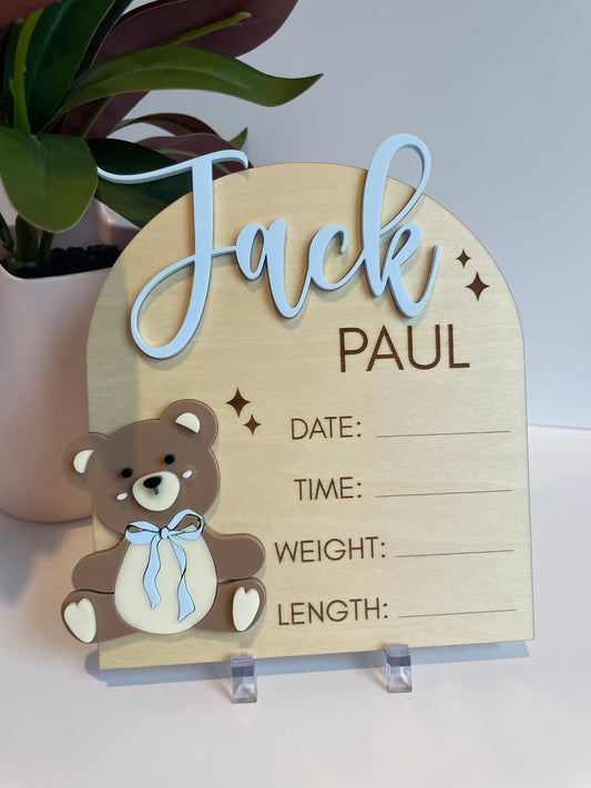 Custom Baby Announcement Teddy Bear Sign