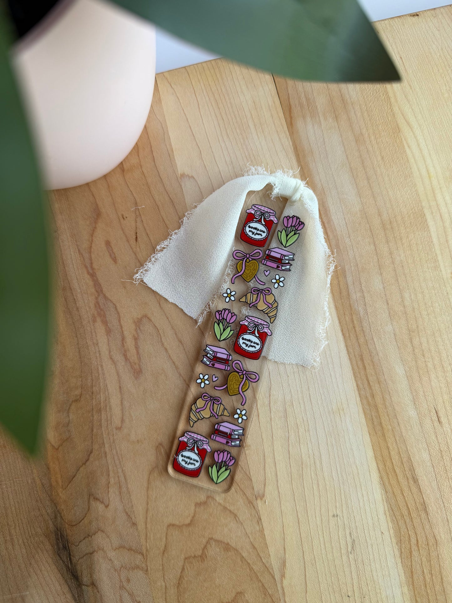 Books are My Jam Clear Acrylic Bookmark with Chiffon Ribbon