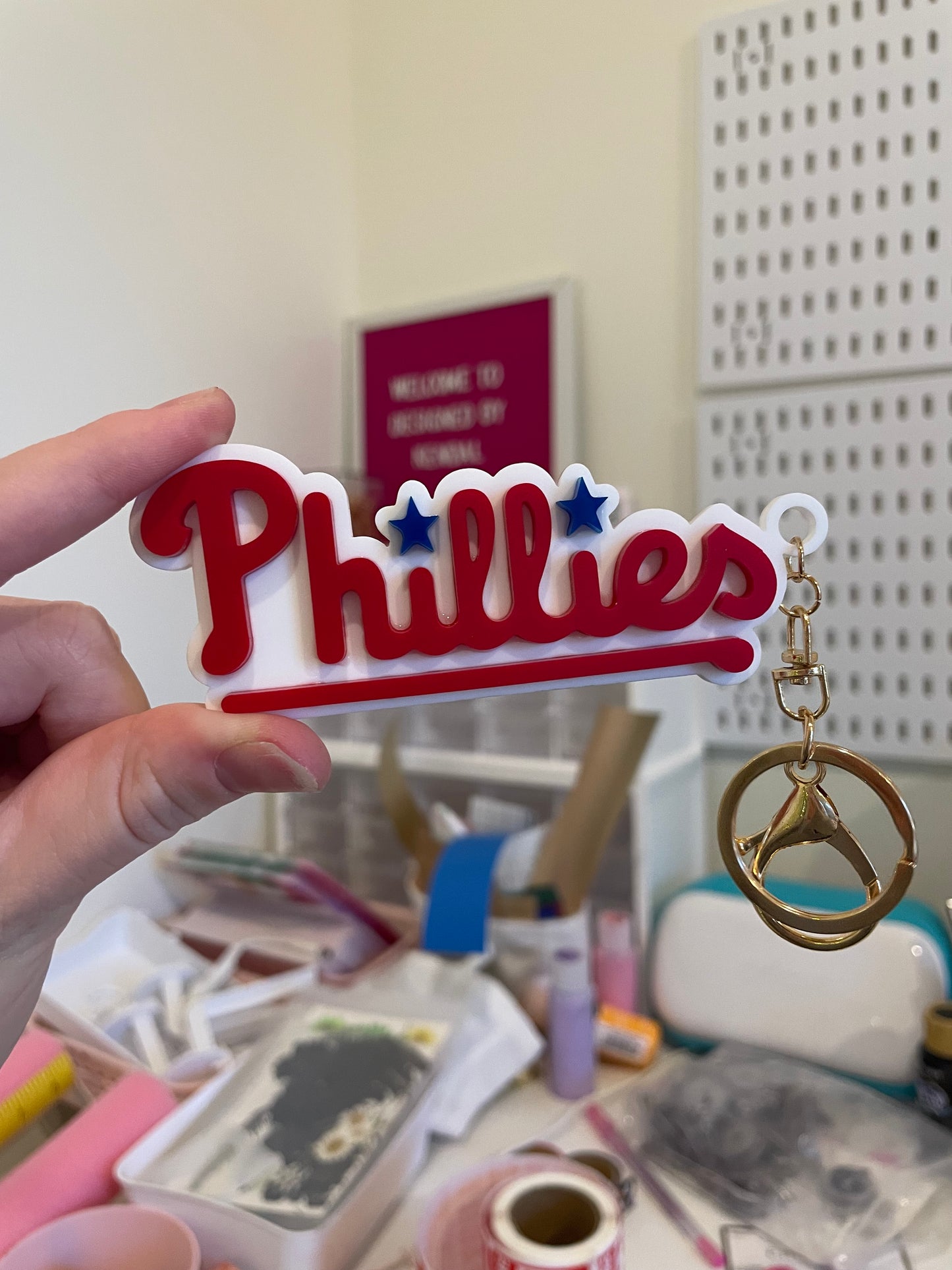 Philadelphia Phillies Acrylic Keychain with Gold Features