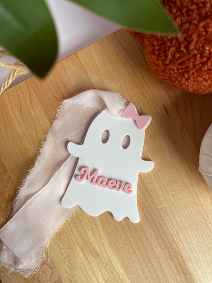 Cute Ghostie with a Bow Acrylic Gift Tag