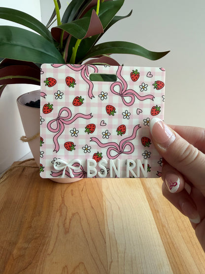 Strawberries, Bows, and Daises Custom Acrylic Badge Backer