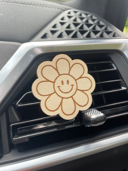 Smiley Daisy Wooden Car Vent Clip