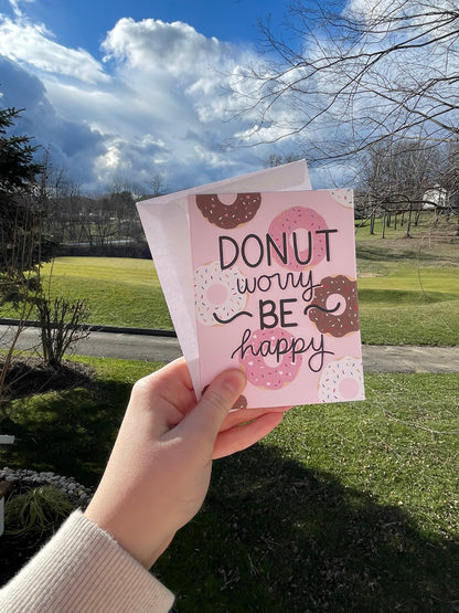 Donut Worry Be Happy Blank Greeting Card with White Envelope