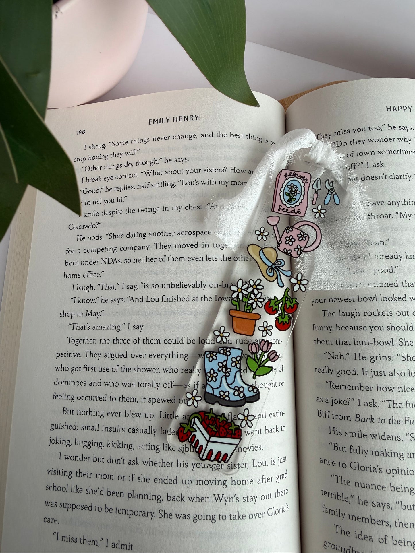 Happy Garden Acrylic Bookmark with Chiffon Ribbon