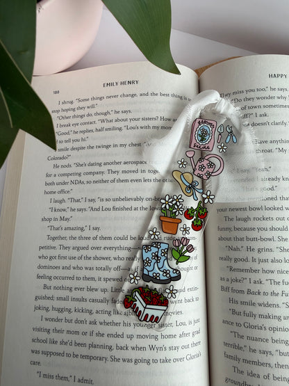 Happy Garden Acrylic Bookmark with Chiffon Ribbon
