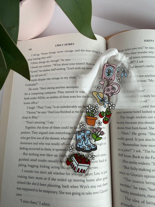 Happy Garden Acrylic Bookmark with Chiffon Ribbon