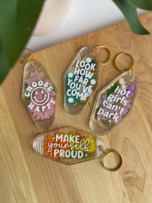 Colorful Dried Flower Clear Acrylic Keychains