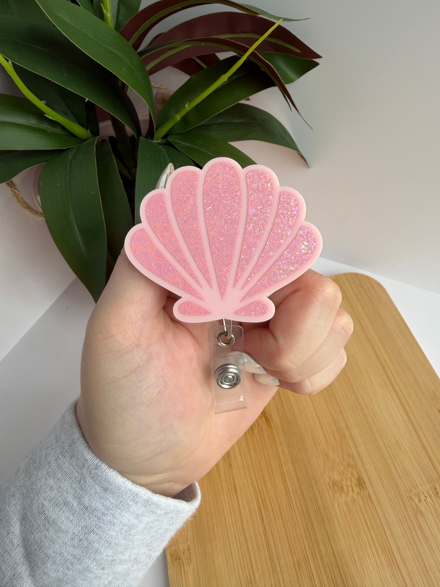 Glittery Seashell Acrylic Badge Reel
