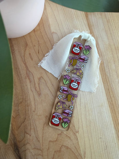 Books are My Jam Clear Acrylic Bookmark with Chiffon Ribbon
